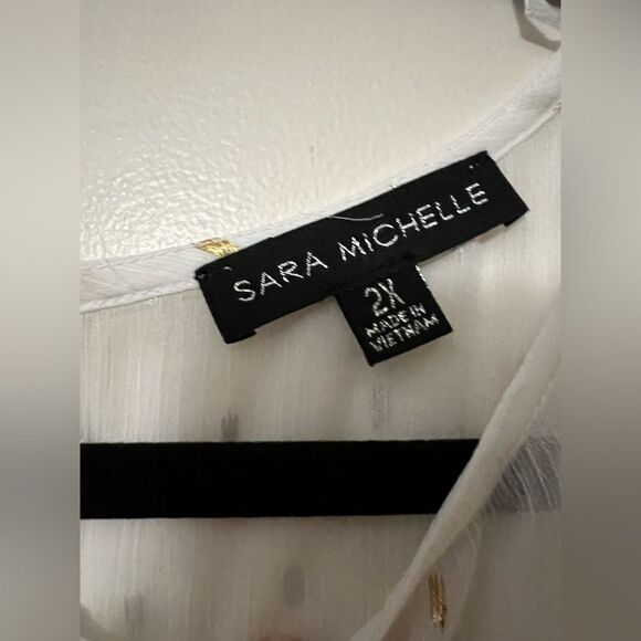 Sara Michelle White Sheer Gold Metallic Dot Blouse 2X - Picture 5 of 6